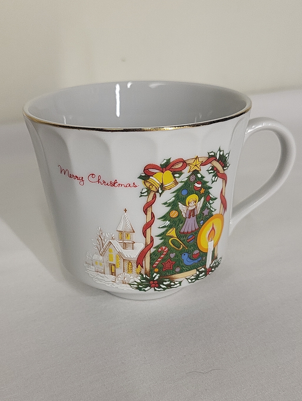 Vintage Golden Crown Ebeling & Ruess Co. Porcelain Christmas Teacup Angel Tree